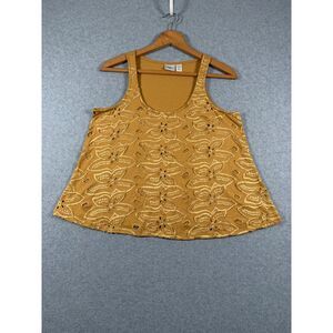 Daytrip Women's Medium Honey Gold Eyelet Embroidered Flowy Tank Top Boho 3966